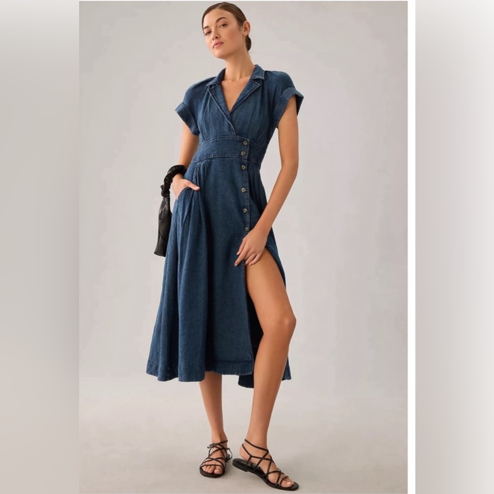 Anthropologie asymmetrical denim shirt dress.